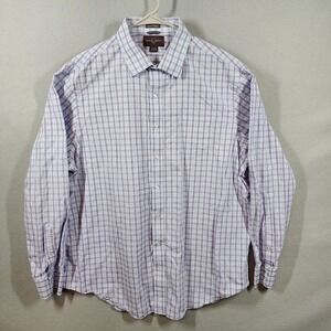 Black Brown 1826 Shirt Mens 2XL Purple Blue Plaid Button Down 100% Cotton Pocket
